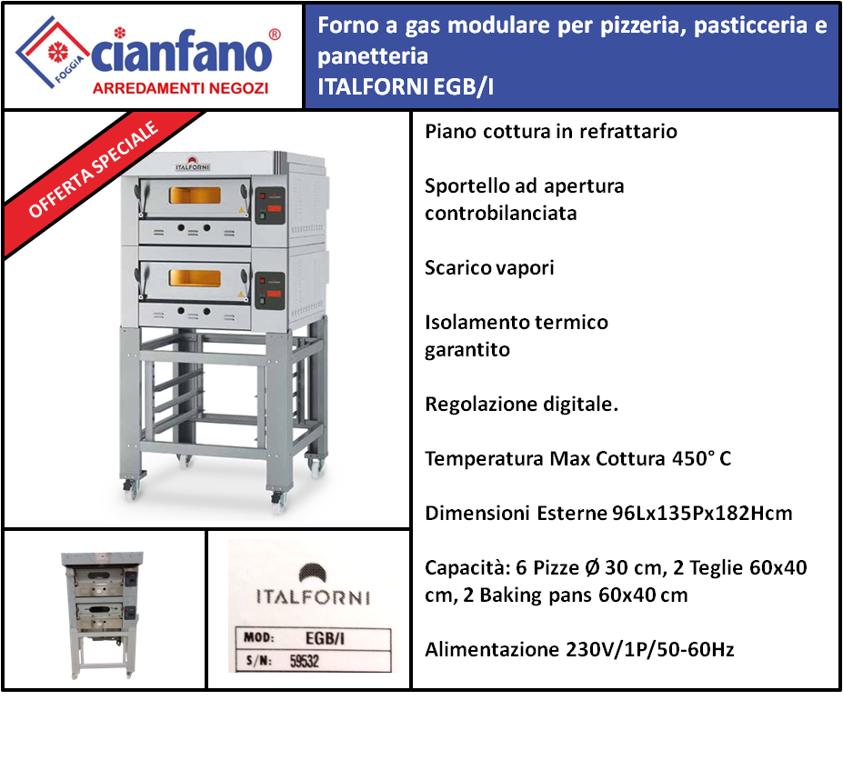 Forno a gas modulare per pizzeria, pasticceria e panetteria ITALFORNI EGB I/R ***PRONTA CONSEGNA***