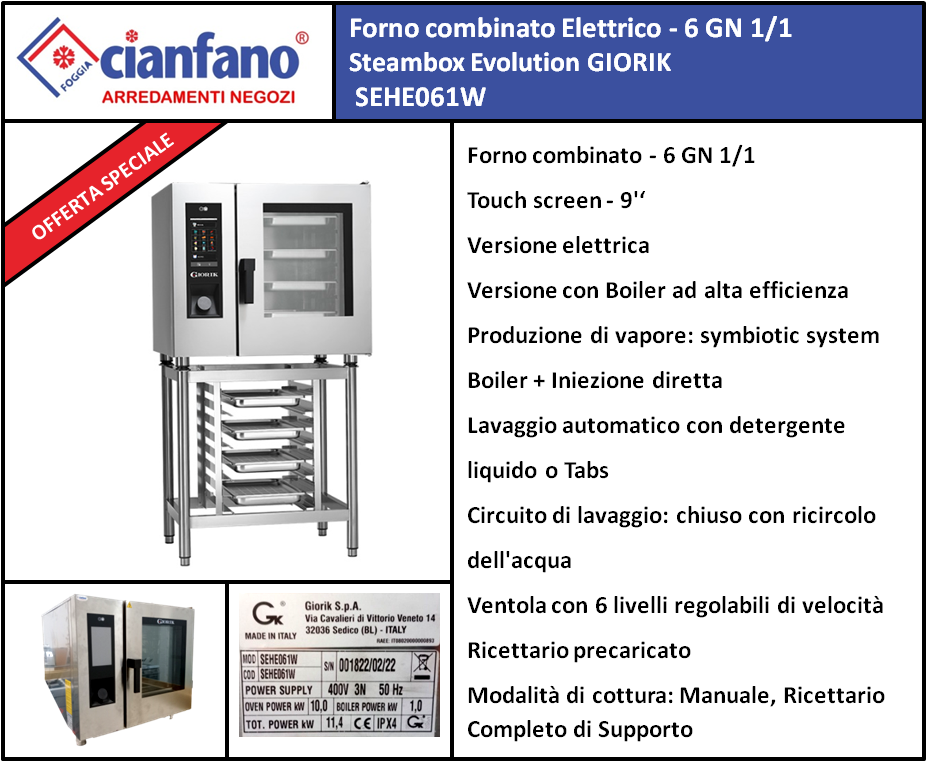 Forno combinato Elettrico - 6 GN 1/1  Steambox Evolution GIORIK  SEHE061W ***VENDUTO***