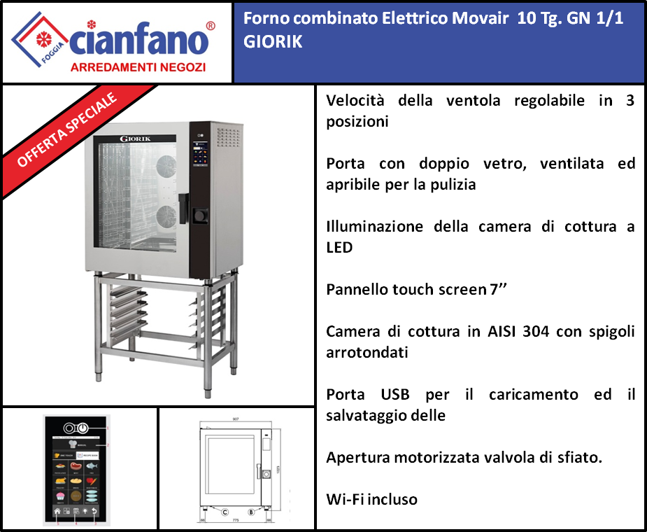 Forno combinato Elettrico Movair  10 Tg. GN 1/1 GIORIK ***PRONTA CONSEGNA***